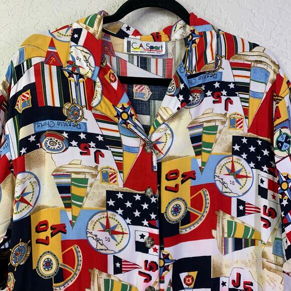 C.A. SPORT Romper M/L‎ Vintage Nautical Sail Boat Sailing Button Front Pockets - Picture 4 of 12